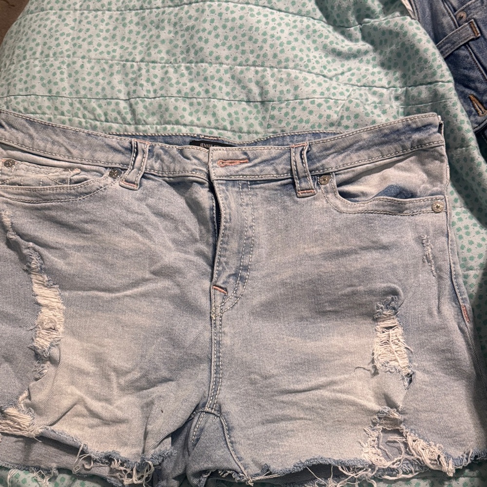 True Religion Light Blue Distressed Jean Shorts